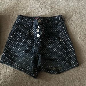 High rise button up polka dot shorts